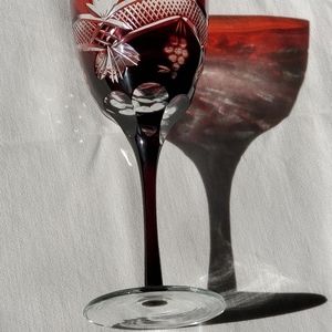 Bohemian Red Stemmed ,cut to clear ruby red crystal liquor glass